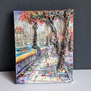 Alvaro Rodriguez Small 3D Oil Painting on Canvas LONDON Thames Skyline Signed